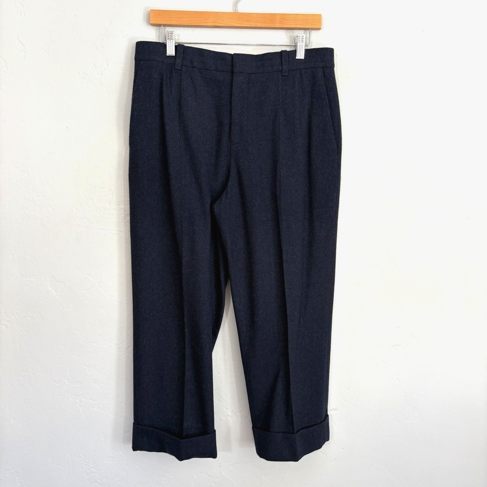 Chloe Wool Cashmere Cropped Trouser Pants Women Size 42 Abyss Blue Cuffed
